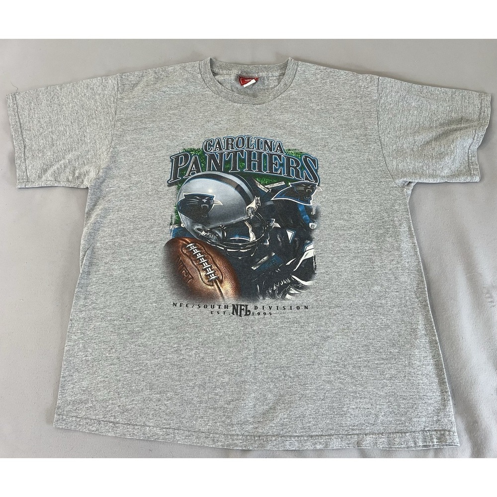 Carolina Panthers NFL Vintage Gray Team Logo T-Shirt 90s 00s Sz X-Large Y2K